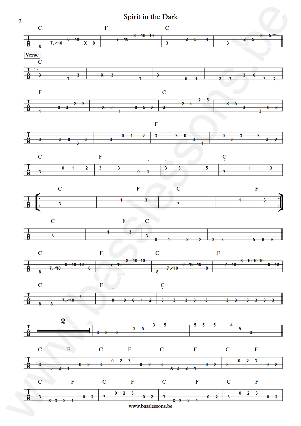 Aretha Franklin Spirit in the Dark Tommy McClure Bass Tabs part 2