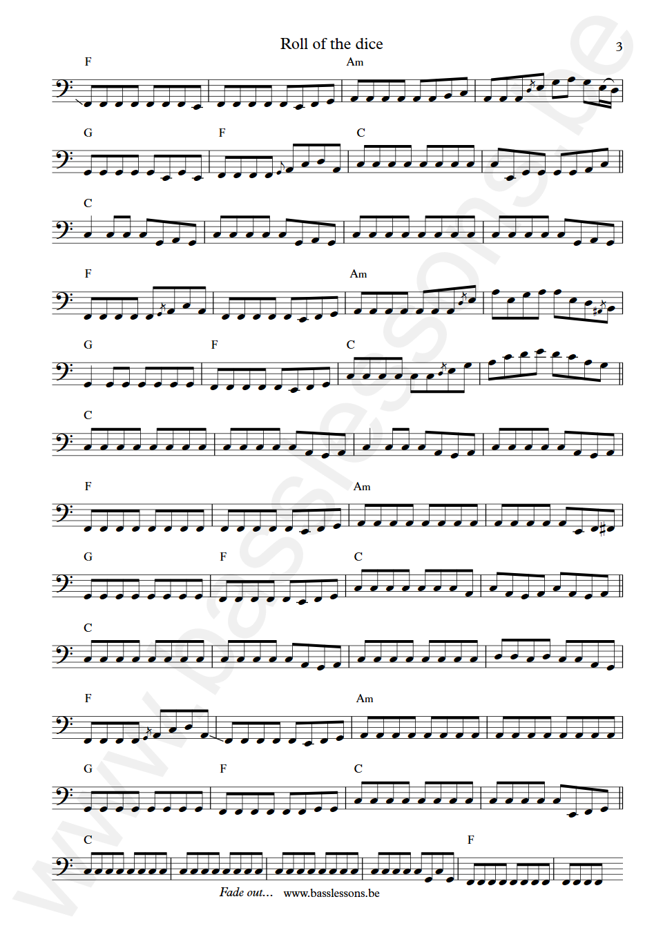 Bruce Springsteen Roll of the dice Randy Jackson Bass Transcription part 3