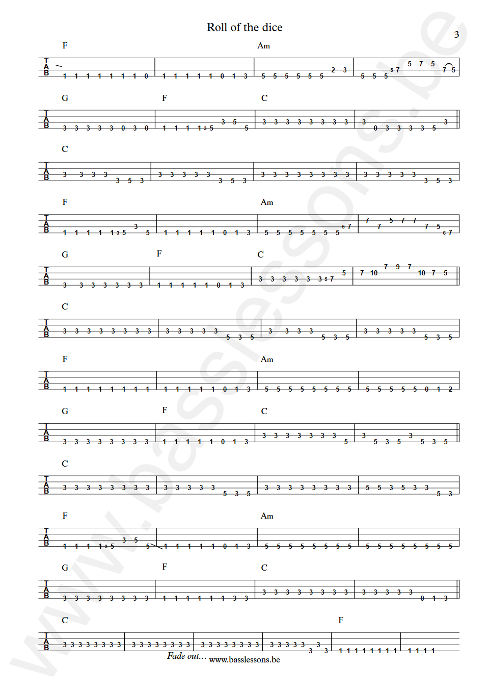 Bruce Springsteen Roll of the dice Randy Jackson Bass Tabs part 3