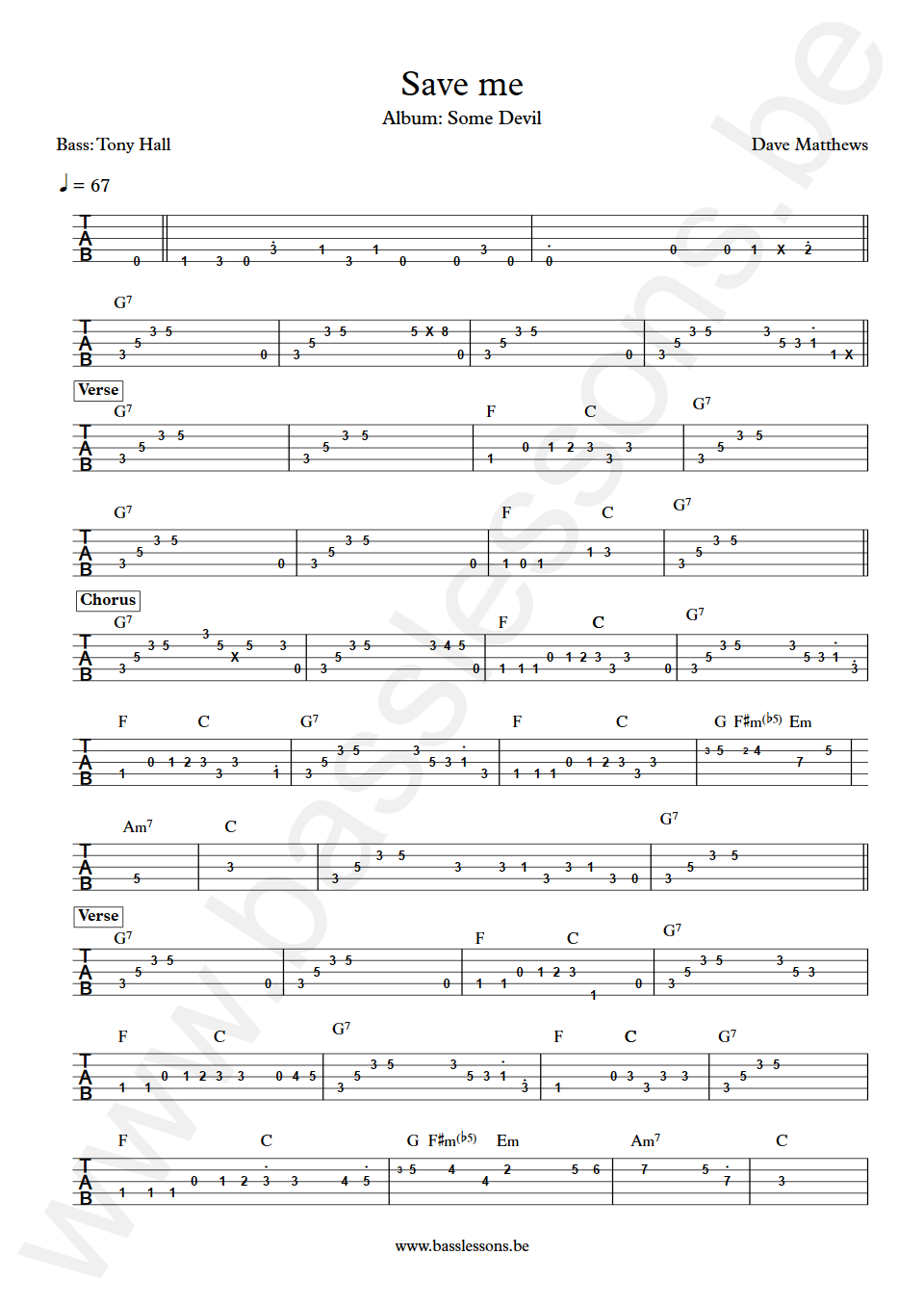 Dave Matthews Save Me Tony Hall Bass Tabs