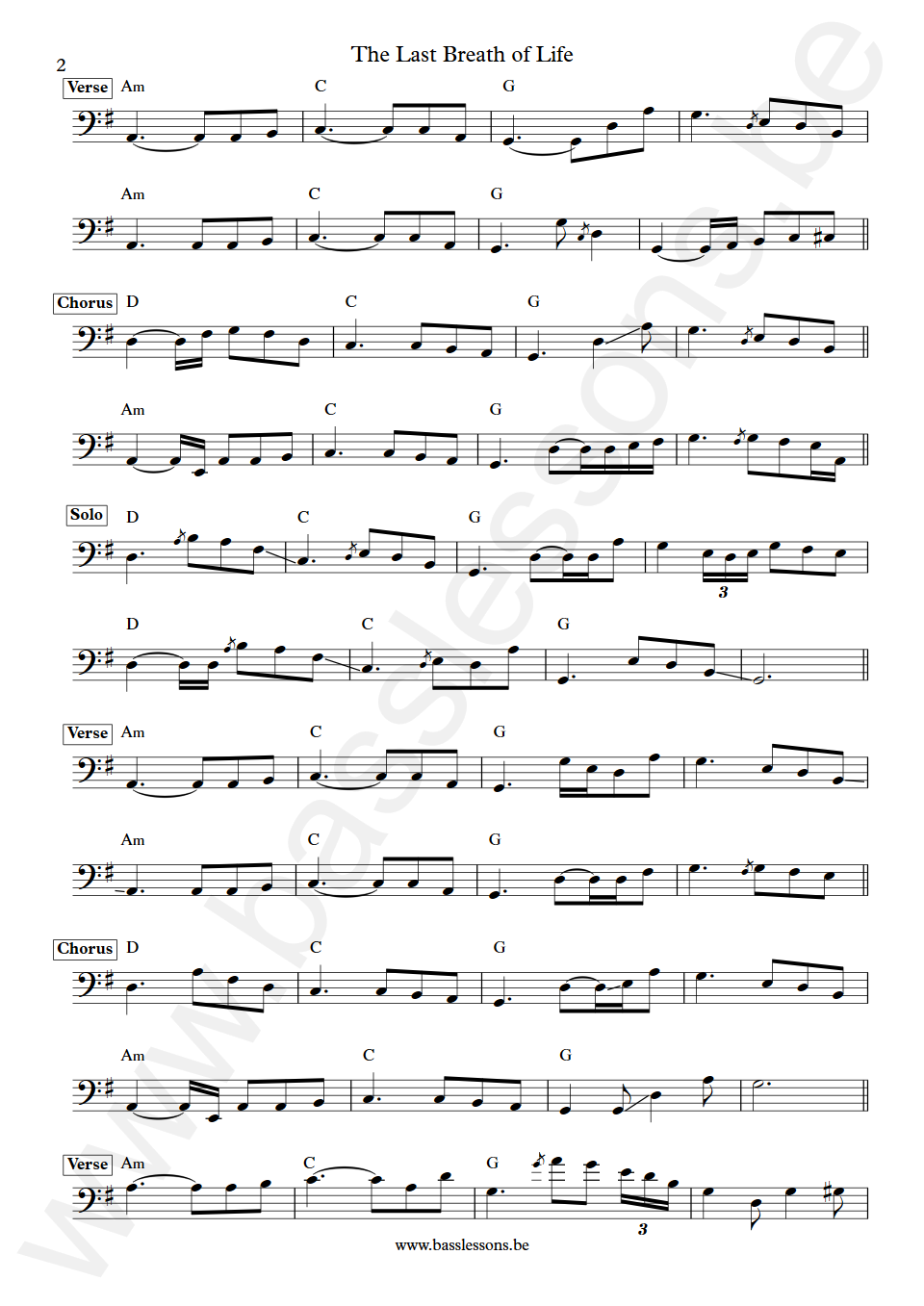 Joe Wilkinson The Last Breath of Life Leland Sklar Bass Transcription part 2