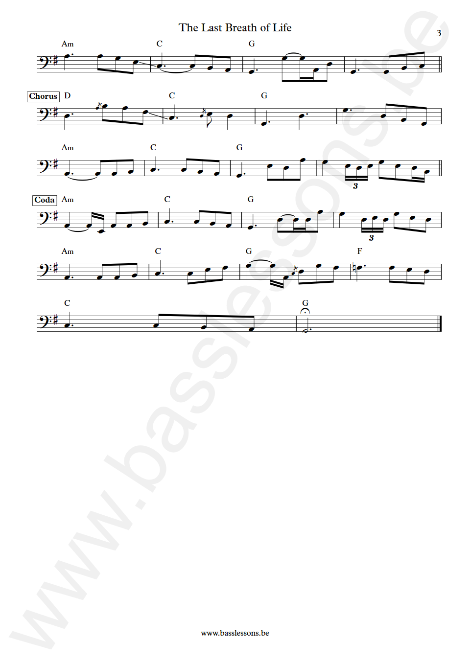 Joe Wilkinson The Last Breath of Life Leland Sklar Bass Transcription part 3