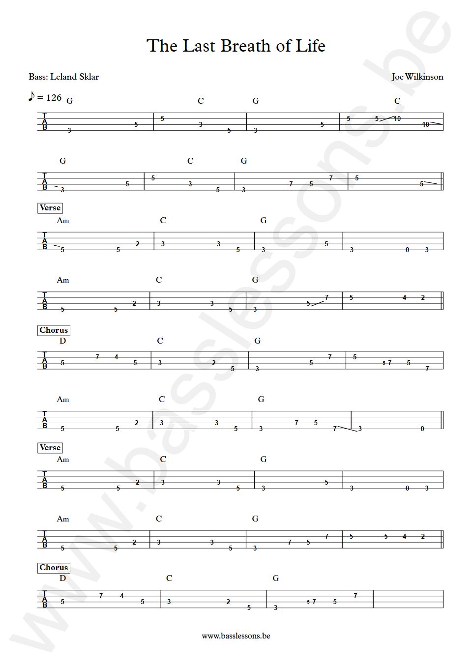 Joe Wilkinson The Last Breath of Life Leland Sklar Bass Tab