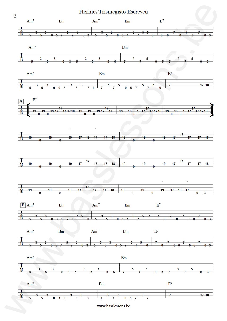 Jorge Ben Hermes Trismegisto Escreveu Dadi Bass Transcription tab part 2