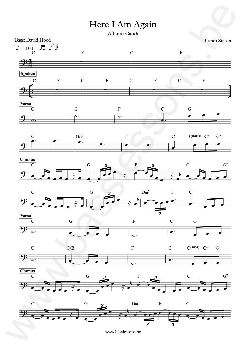 Candi Staton Here I Am Again David Hood Bass Transcription