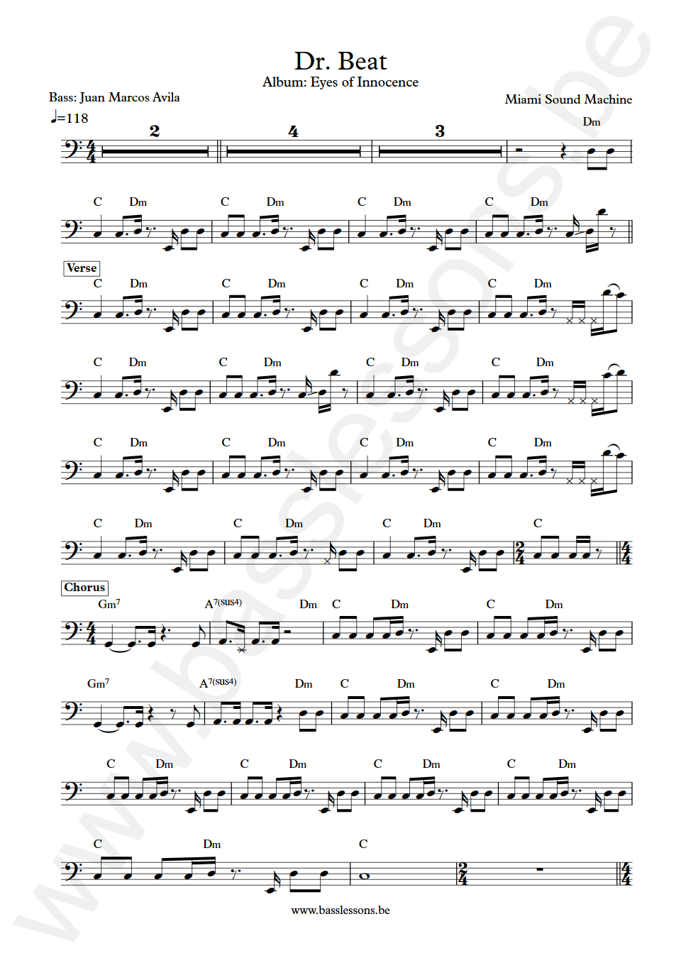 Miami sound machine Dr. beat Juan Marcos Avila Bass Transcription