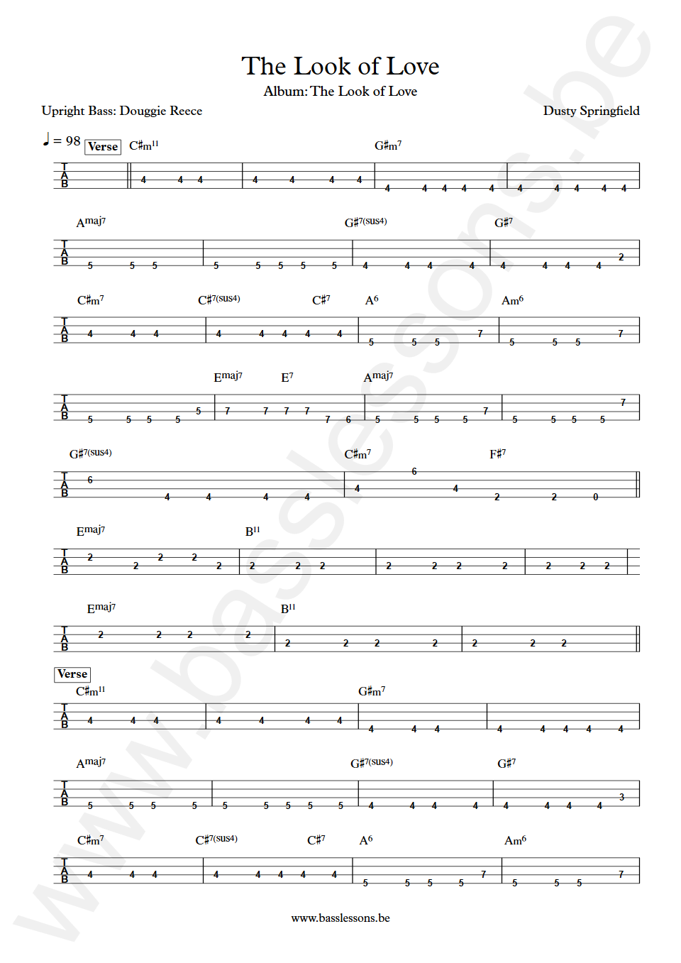 Dusty Springfield The Look of Love Douggie Reece Bass Tabs