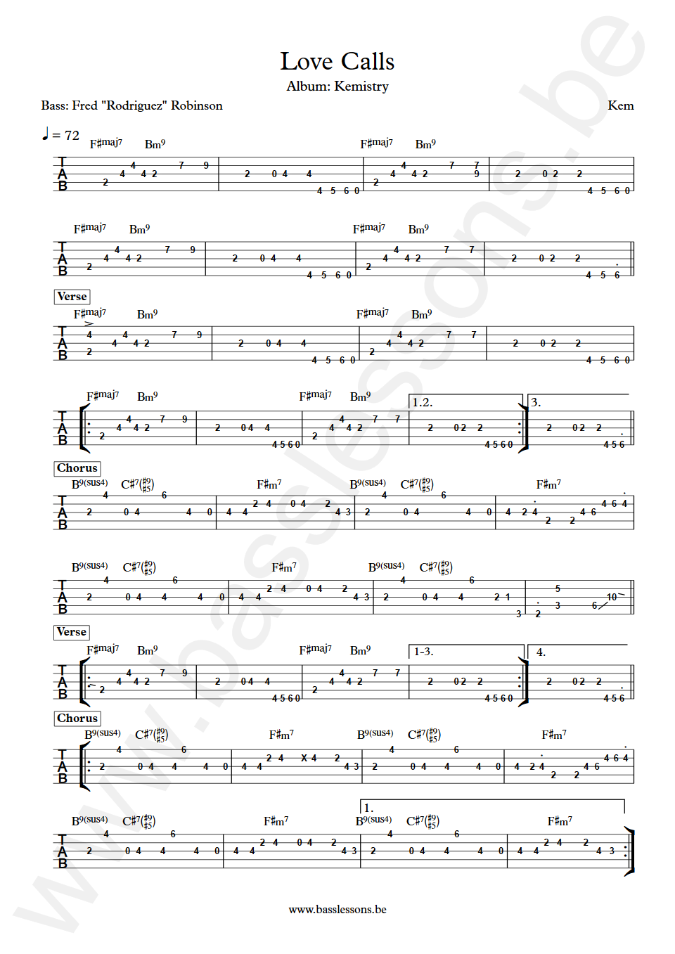 Kem Love Calls Fred Rodriguez Robinson Bass Tabs