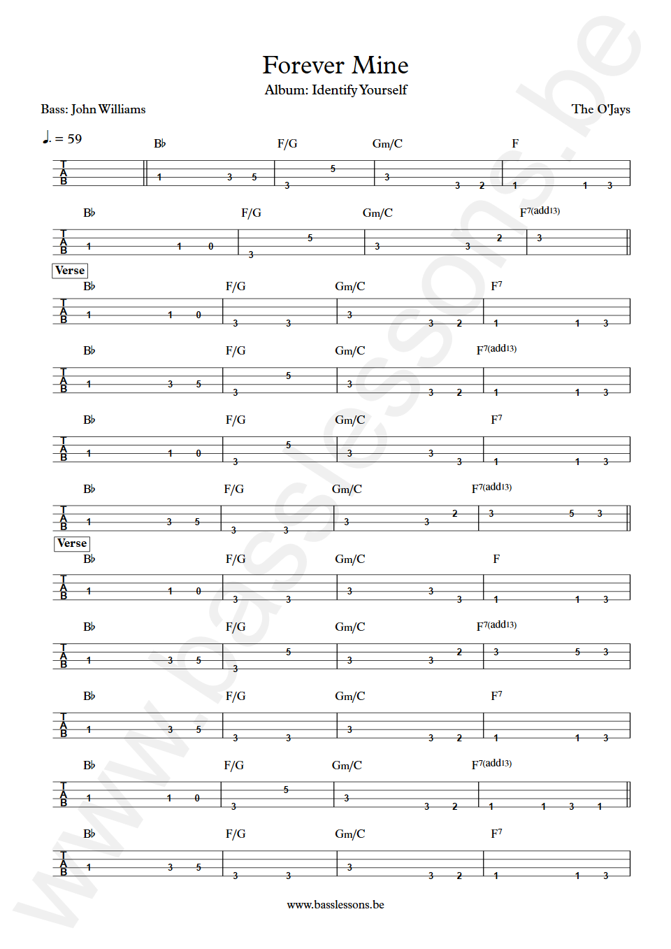 The O'Jays Forever Mine John Williams Bass Tabs