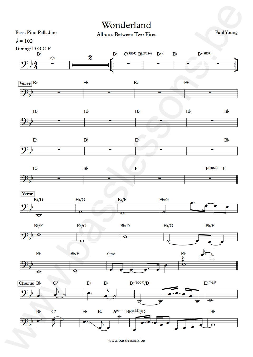 Paul Young Wonderland Pino Palladino Bass Transcription