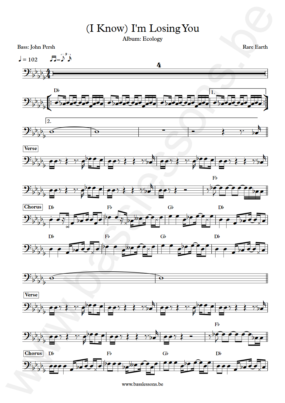 Rare Earth (I Know) I'm Losing You John Persh Bass Transcription