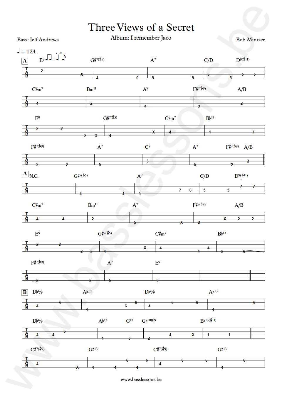 Bob Mintzer Three Views of a Secret Jeff Andrews Bass Tabs