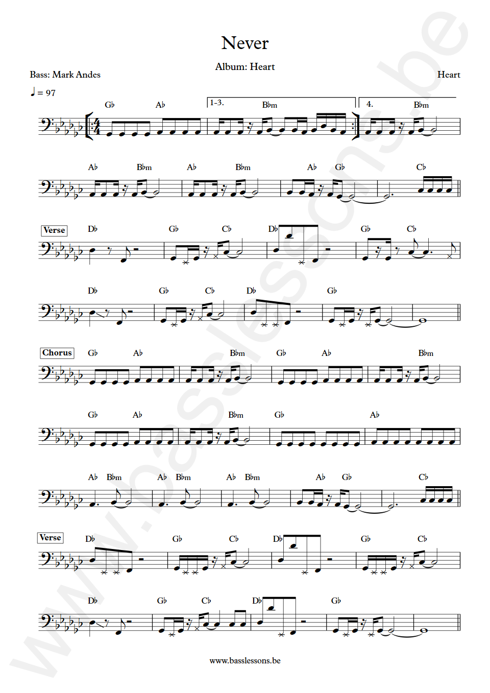 Heart Never Mark Andes  Bass Transcription