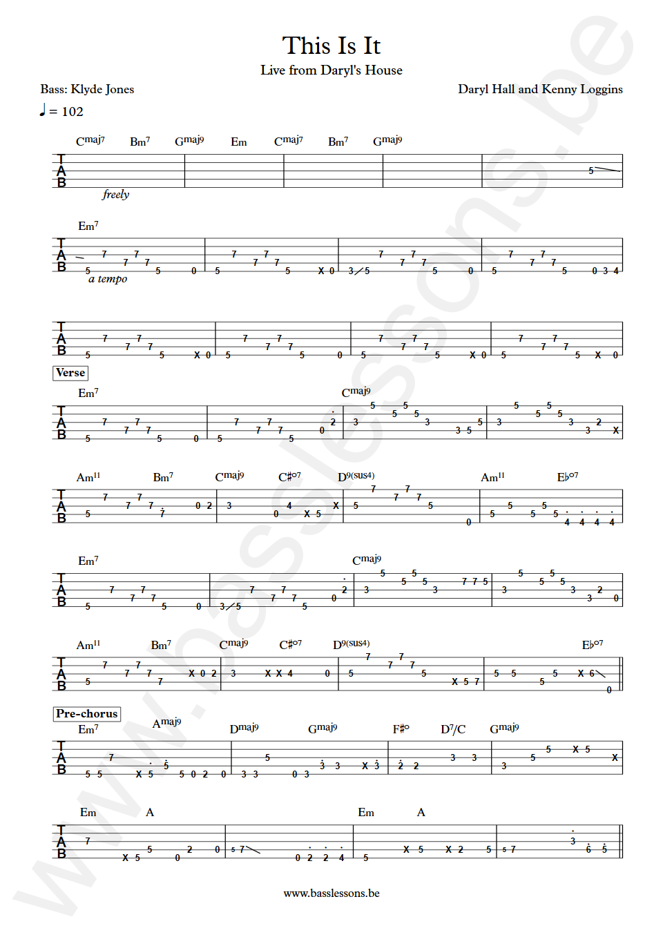 Daryl Hall and Kenny Loggins This Is It Klyde Jones Bass Tabs