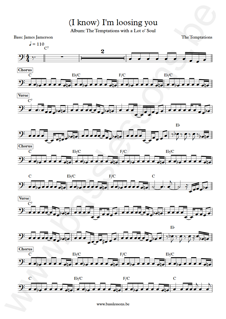 The Temptations I know Im losing you James Jamerson Bass Transcription