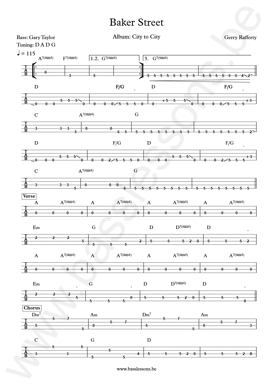 Gerry Rafferty Baker Street Gary Taylor Bass Tabs