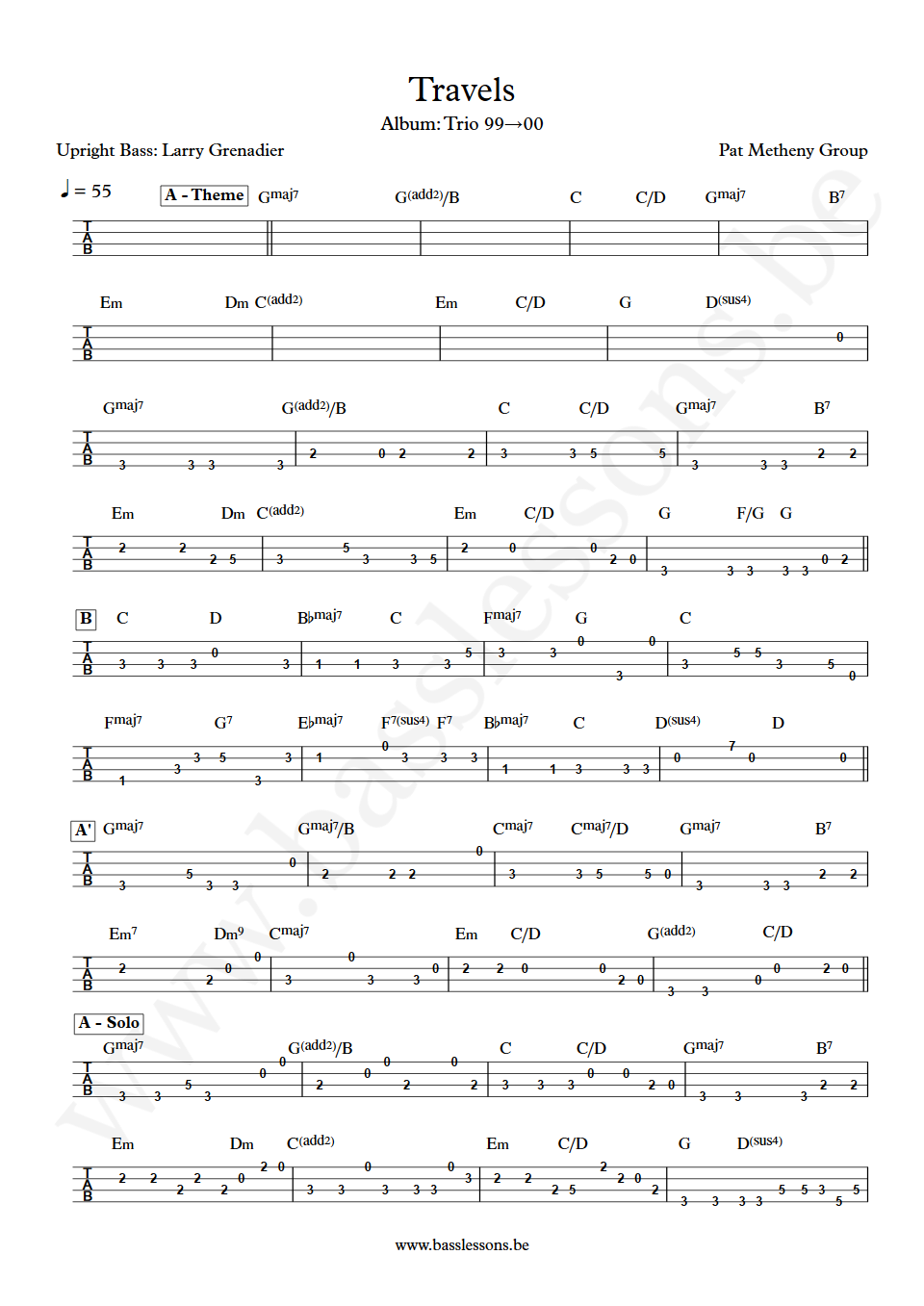 Pat Metheny Group Travels Steve Rodby Bass Tabs