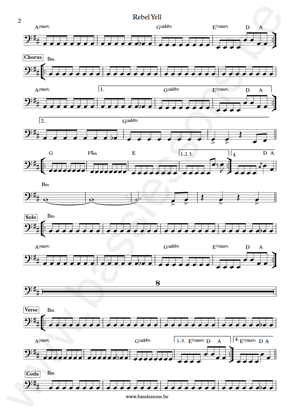 Billy Idol Rebel Yell Steve Webster Bass Transcription part 2