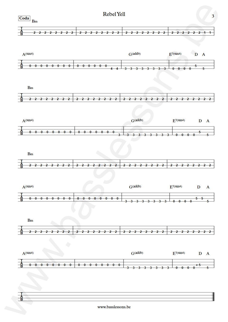 Billy Idol Rebel Yell Steve Webster Bass Tabs part 3