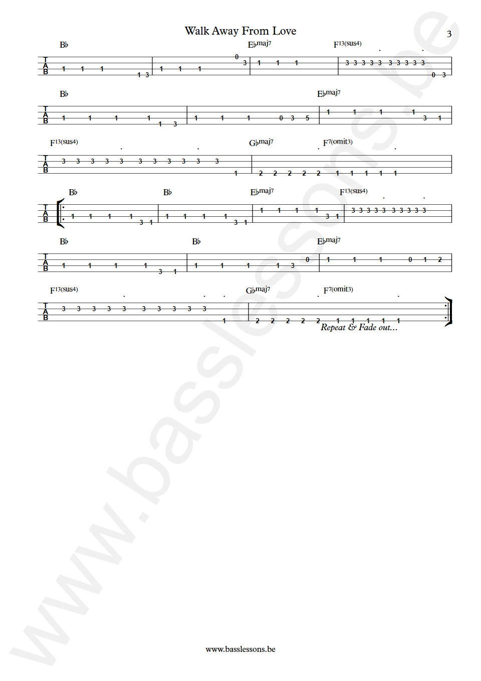 David Ruffin Walk Away From Love Gordon Edwards Bass Tabs part 3