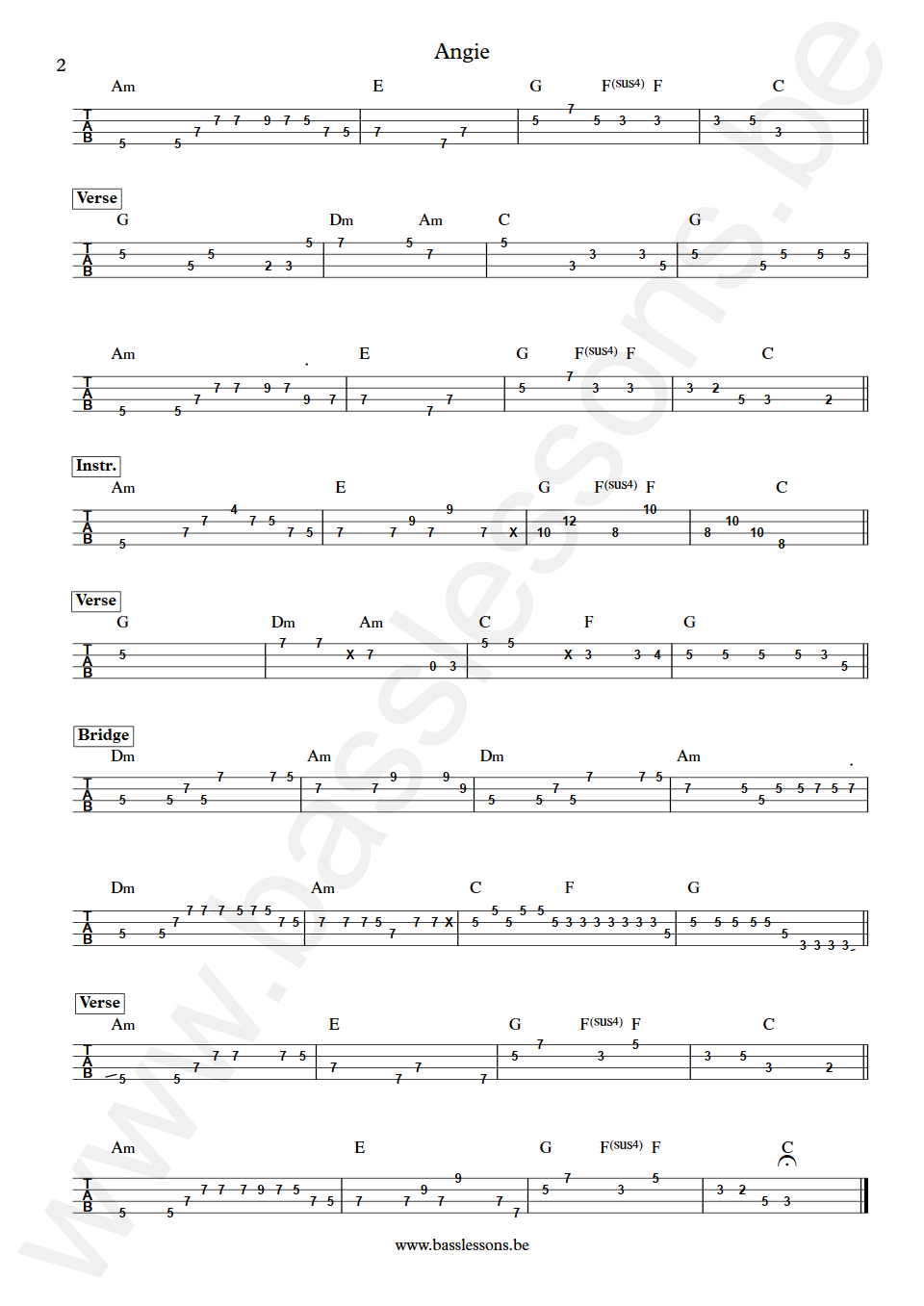 The Rolling Stones Angie Bill Wyman Bass Tabs part 2