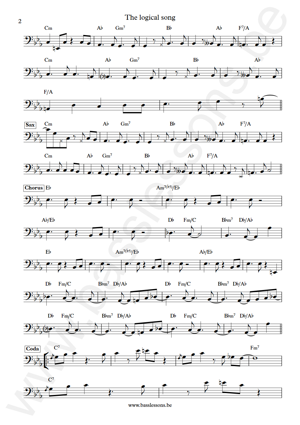 Supertramp The logical song Dougie Thomson  Bass Transcription part 2