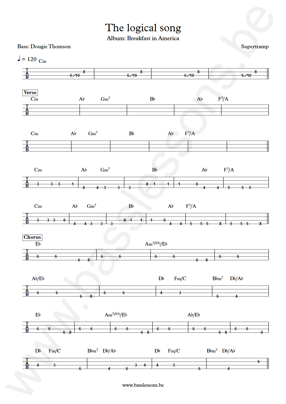 Supertramp The logical song Dougie Thomson  Bass Tabs