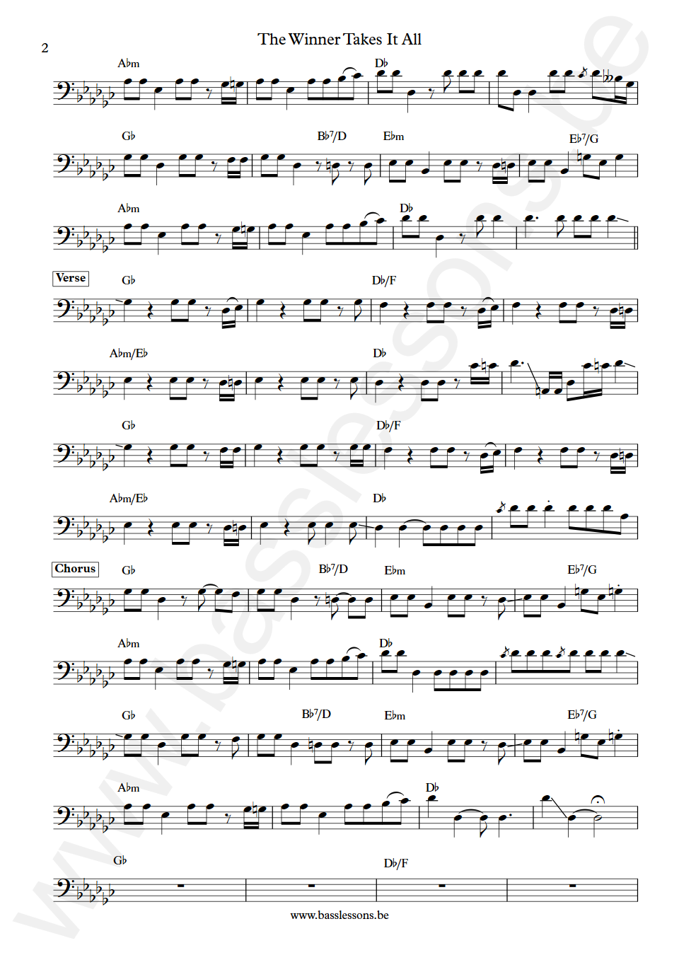 ABBA The Winner Takes It All Mike Watson Bass Transcription part 2