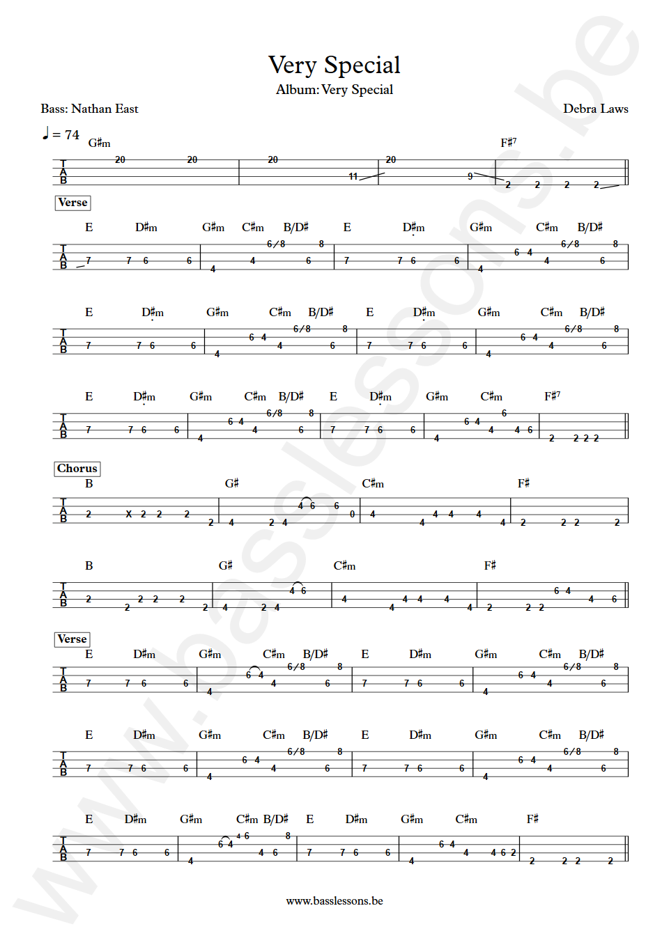 Debra Laws Very Special Nathan East  Bass Tabs