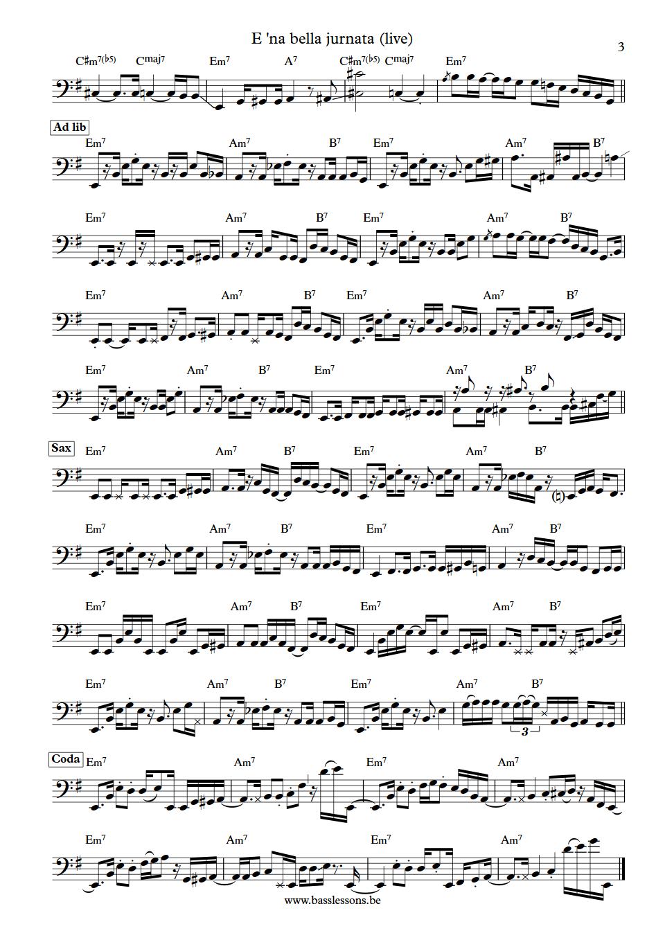 James Senese E na bella jurnata Gigi De Rienzo Bass Transcription part 3