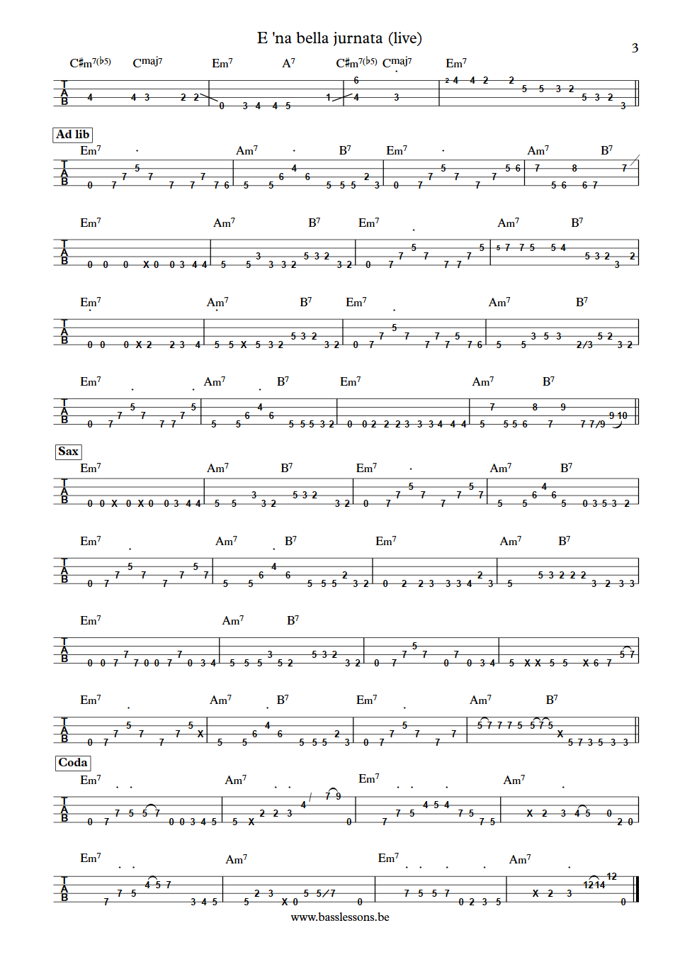 James Senese E na bella jurnata Gigi De Rienzo Bass Tab part 3