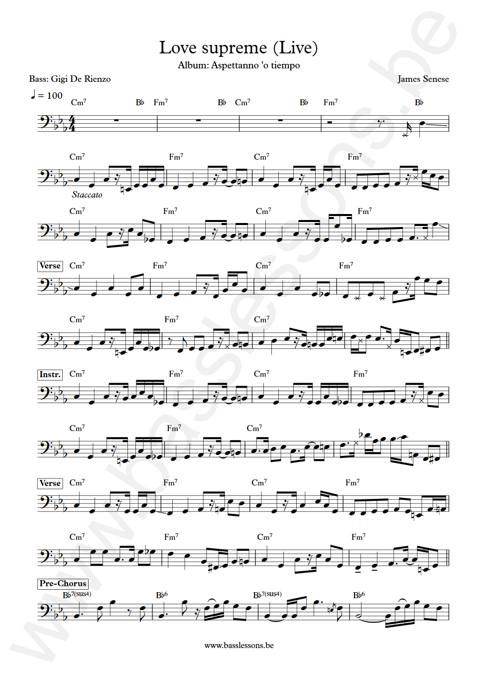 James Senese Love supreme Gigi De Rienzo Bass Transcription