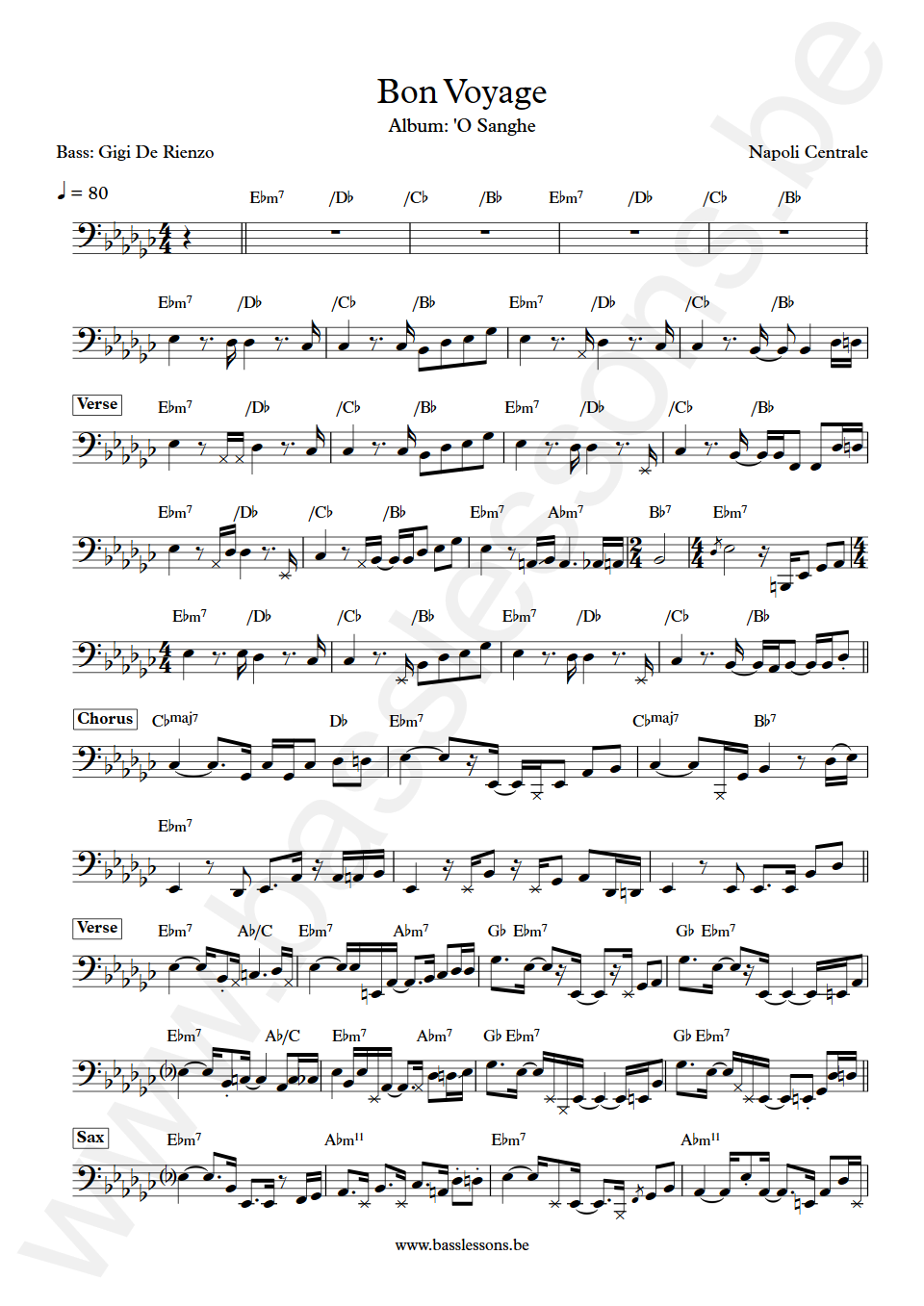 James Senese Bon Voyage Gigi De Rienzo Bass Transcription