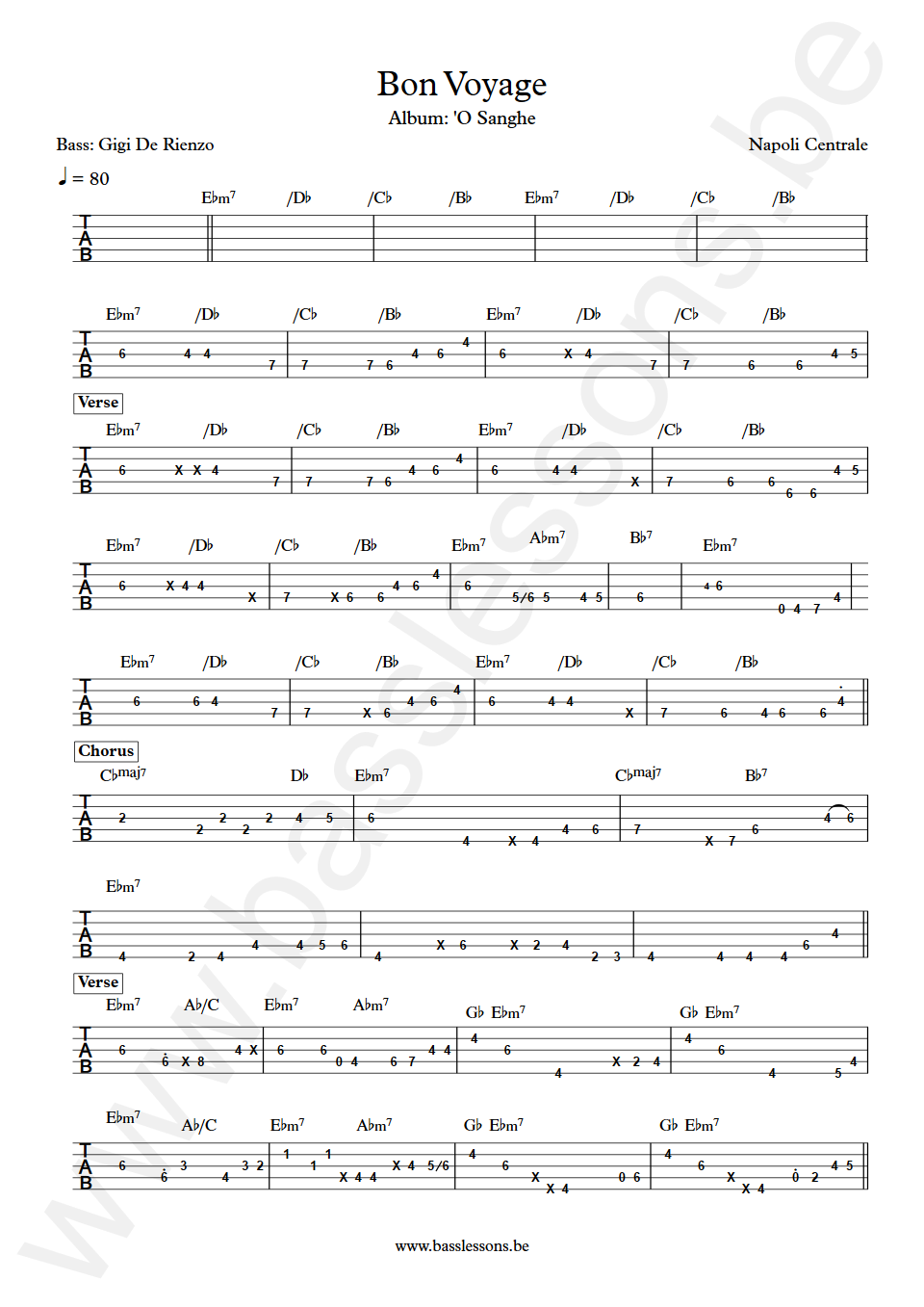 James Senese Bon Voyage Gigi De Rienzo Bass Tabs