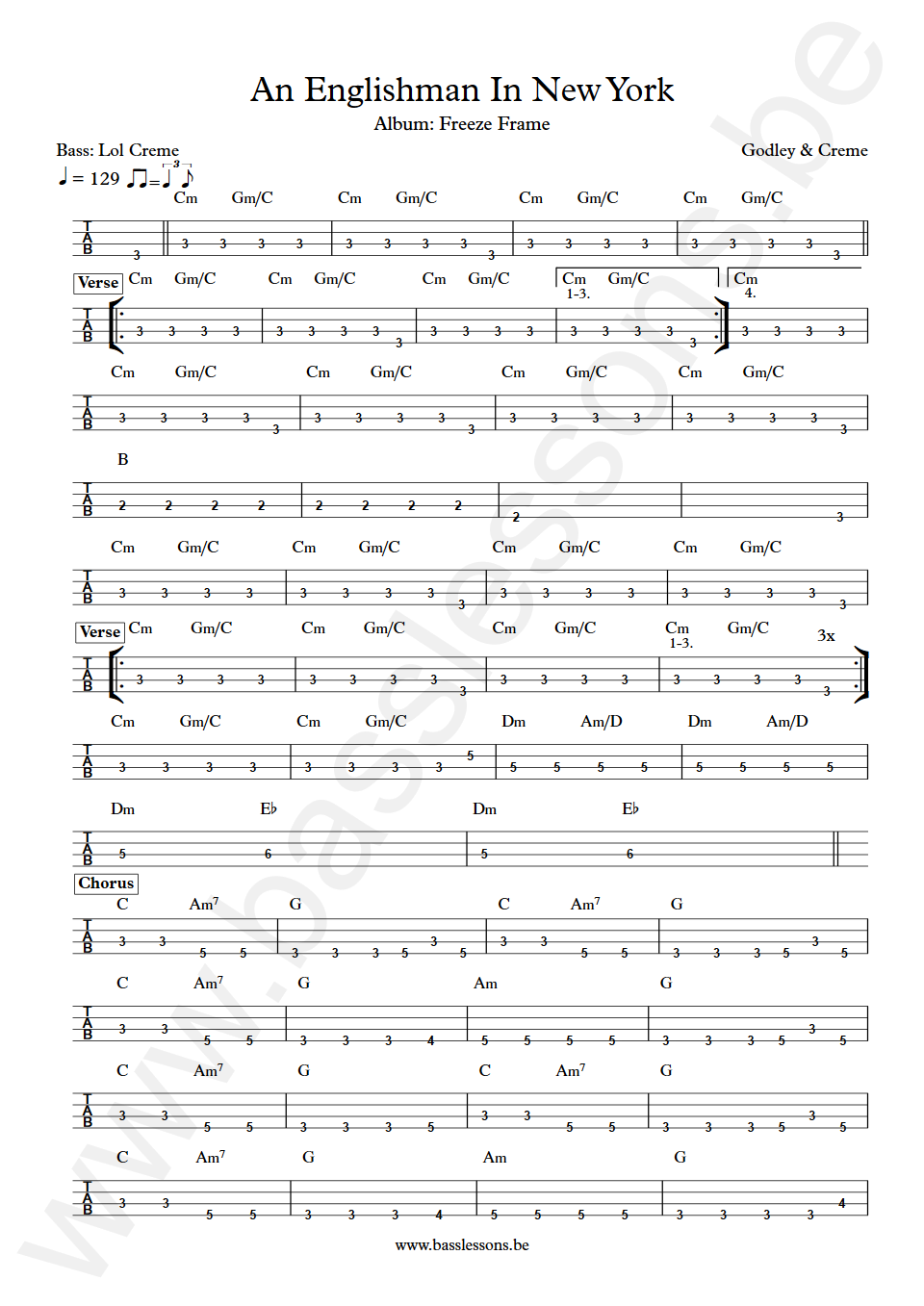 Godley & Creme An Englishman In New York Lol Creme  Bass Tabs
