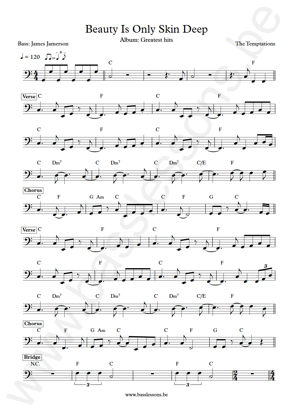The Temptations Beauty Is Only Skin Deep James Jamerson Bass Transcription
