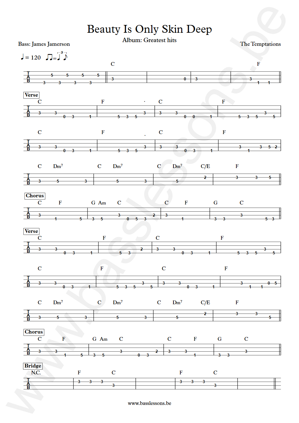 The Temptations Beauty Is Only Skin Deep James Jamerson Bass tab
