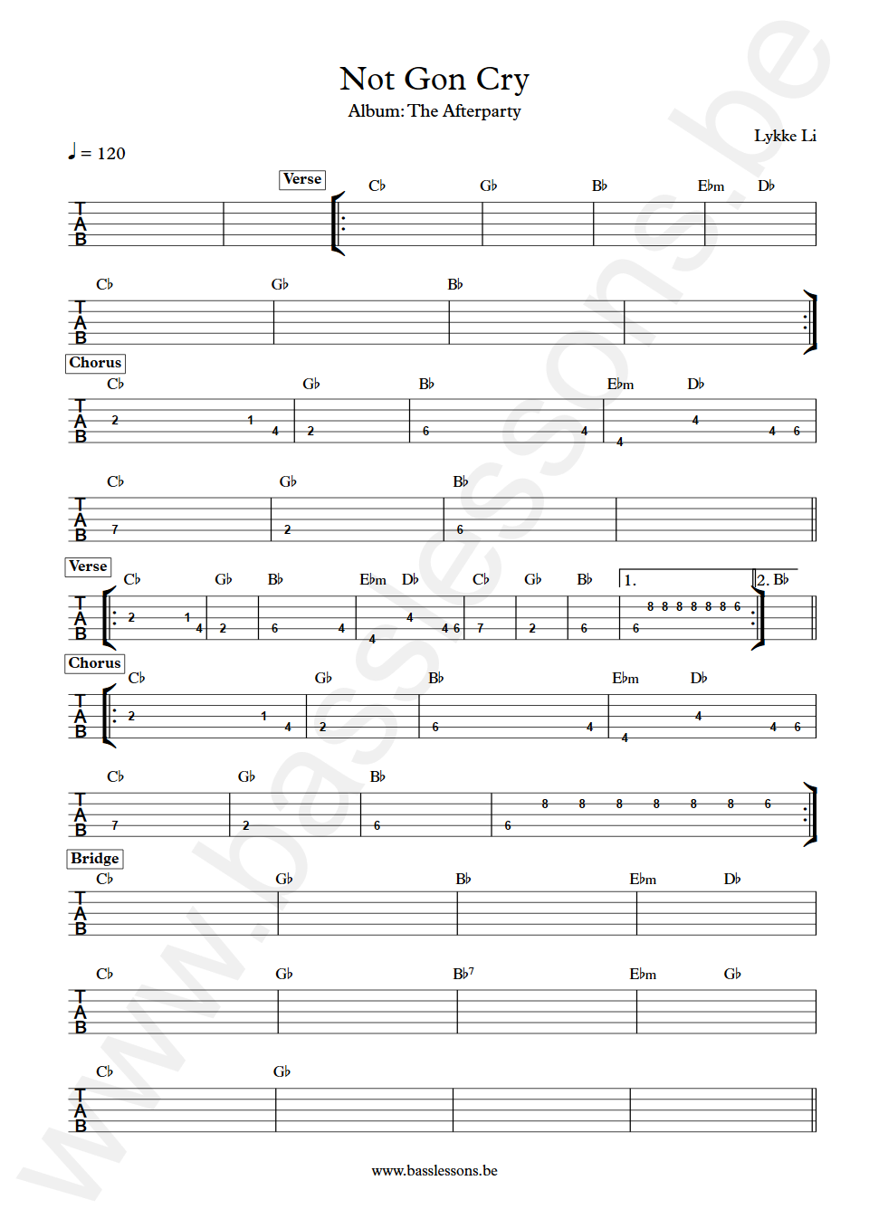 Lykke Li Not Gon Cry Bass Synth Tab