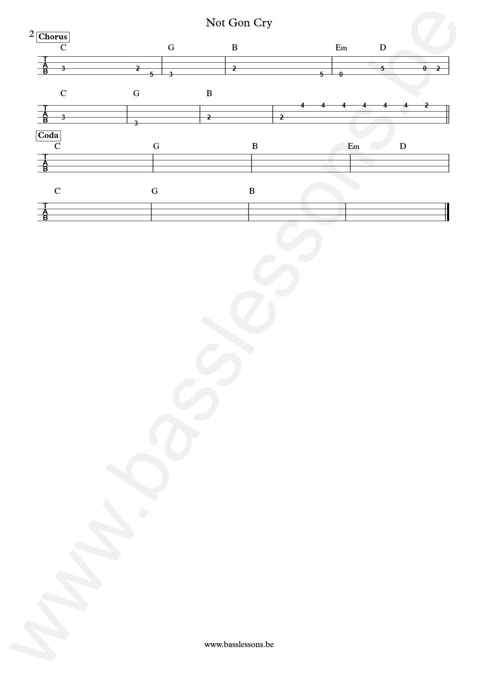 Lykke Li Not Gon Cry transposed Bass Synth Tab part 2