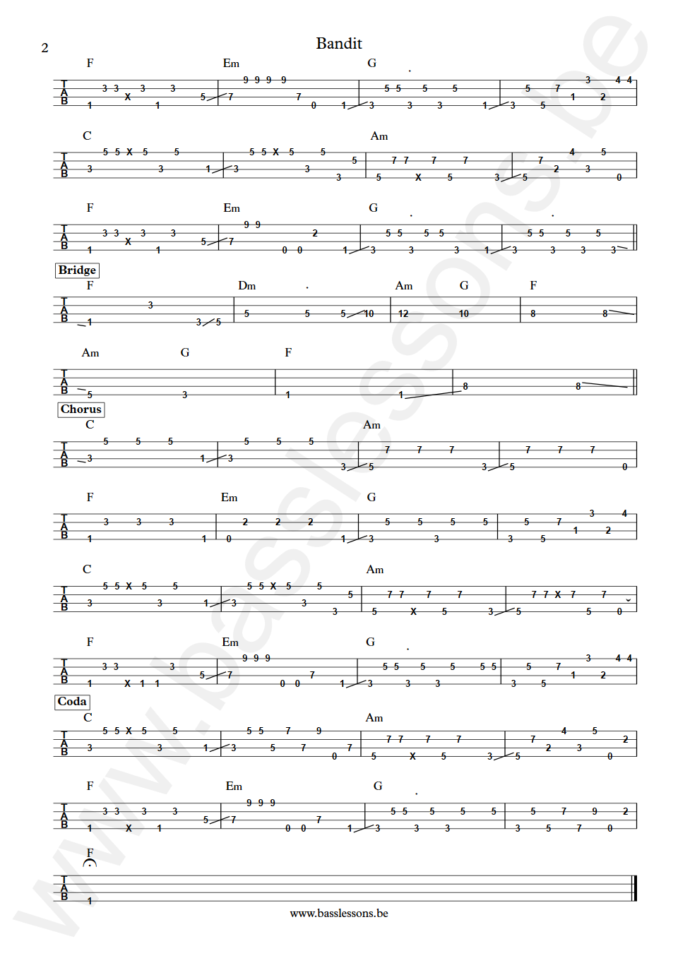 Clara Luciani Bandit Laurent Vernerey Bass Tab part 2