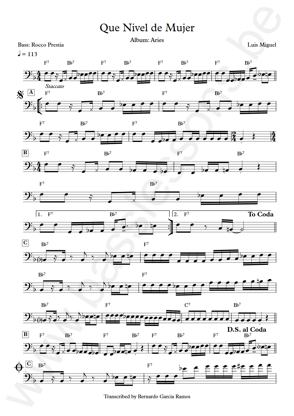 Luis Miguel Luis Miguel Francis Rocco Prestia Bass Transcription