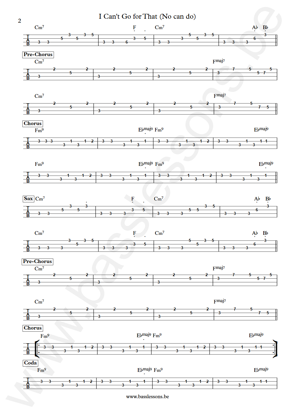 Hall & Oates I Can't Go for That John Siegler Bass Tab part 2
