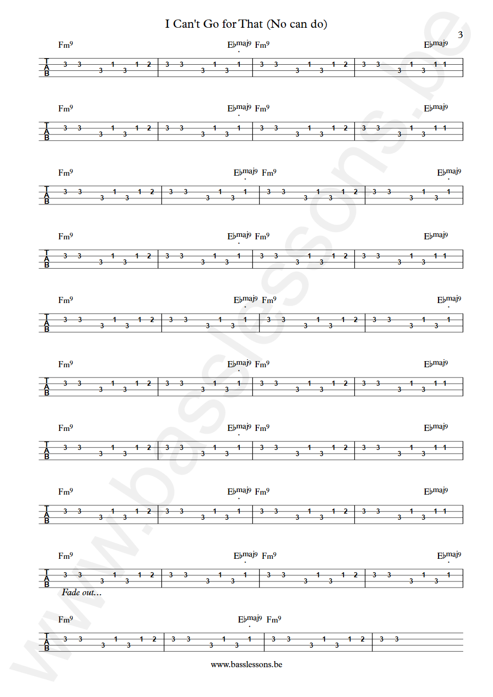 Hall & Oates I Can't Go for That John Siegler Bass Tab part 3