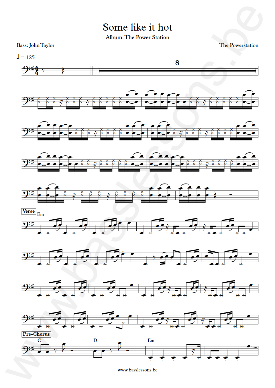 The Powerstation Some Like It Hot John Taylor Bass Transcription