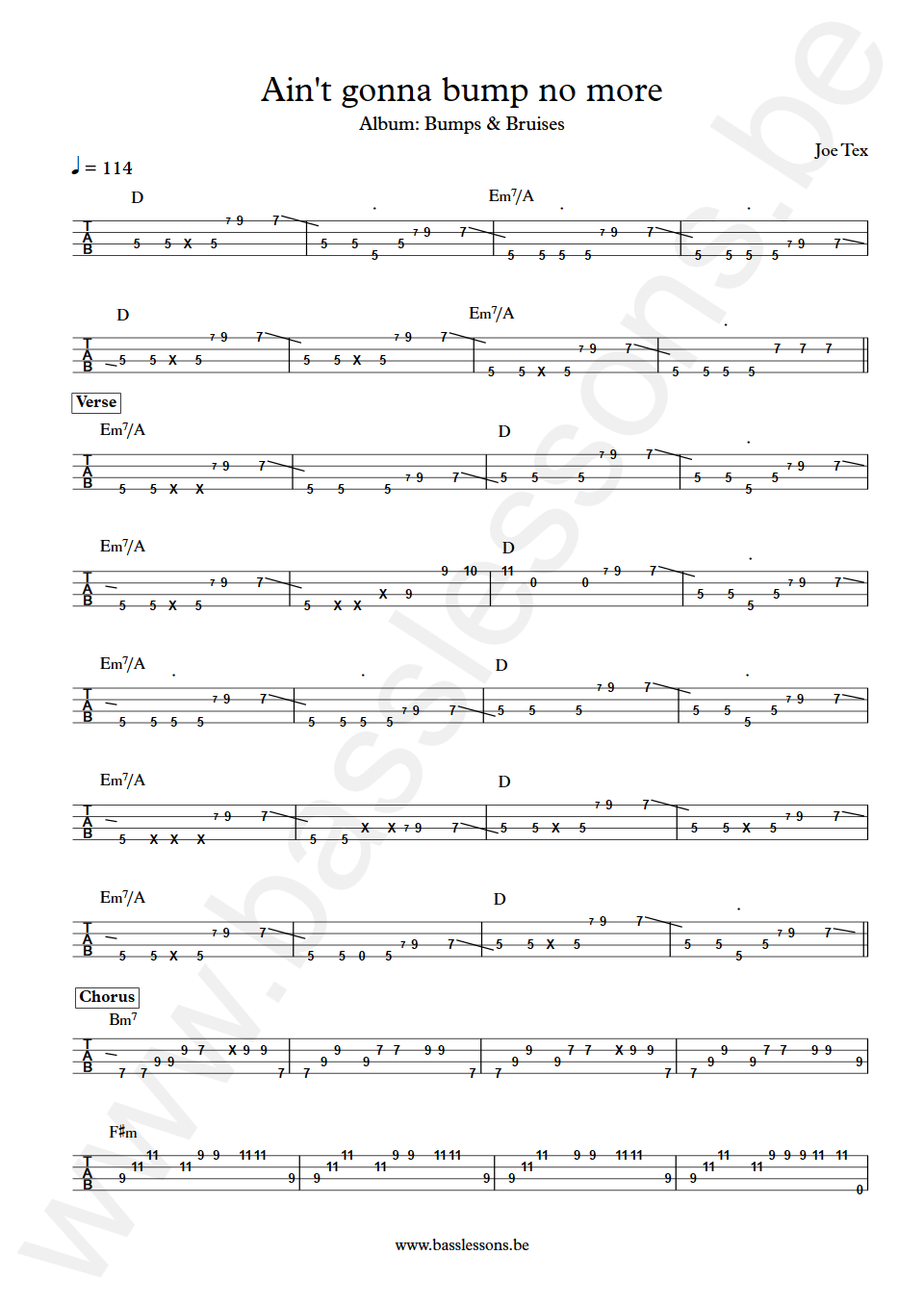 Joe Tex Ain't Gonna Bump no More Bass Transcription tabs