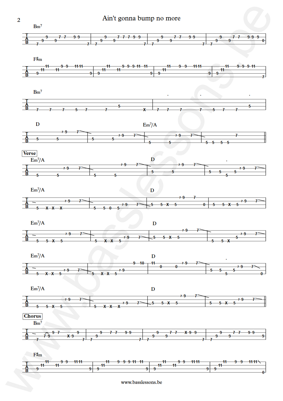 Joe Tex Ain't Gonna Bump no More Bass Transcription tabs part 2
