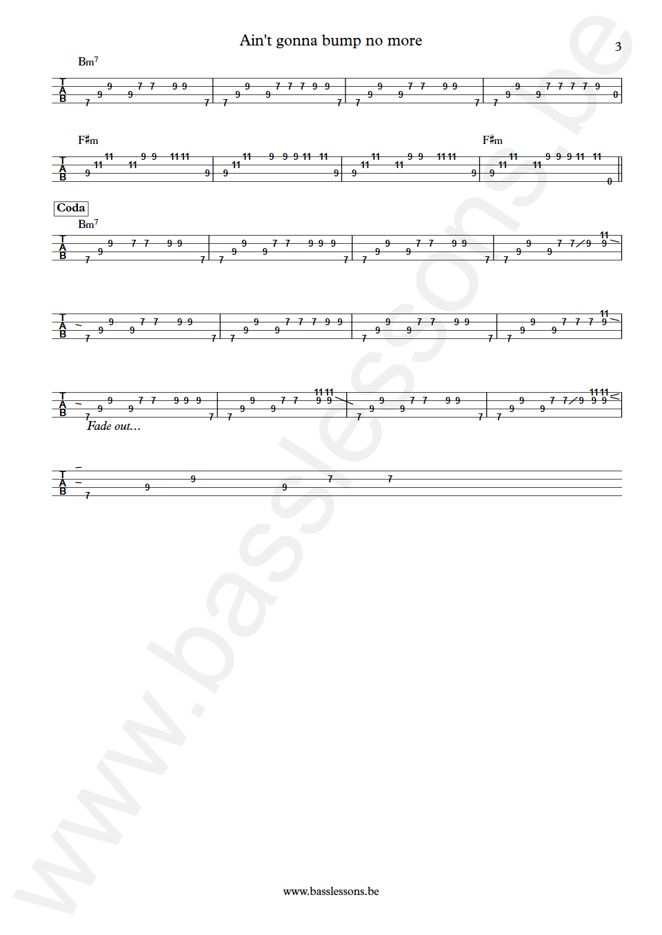 Joe Tex Ain't Gonna Bump no More Bass Transcription tabs part 3