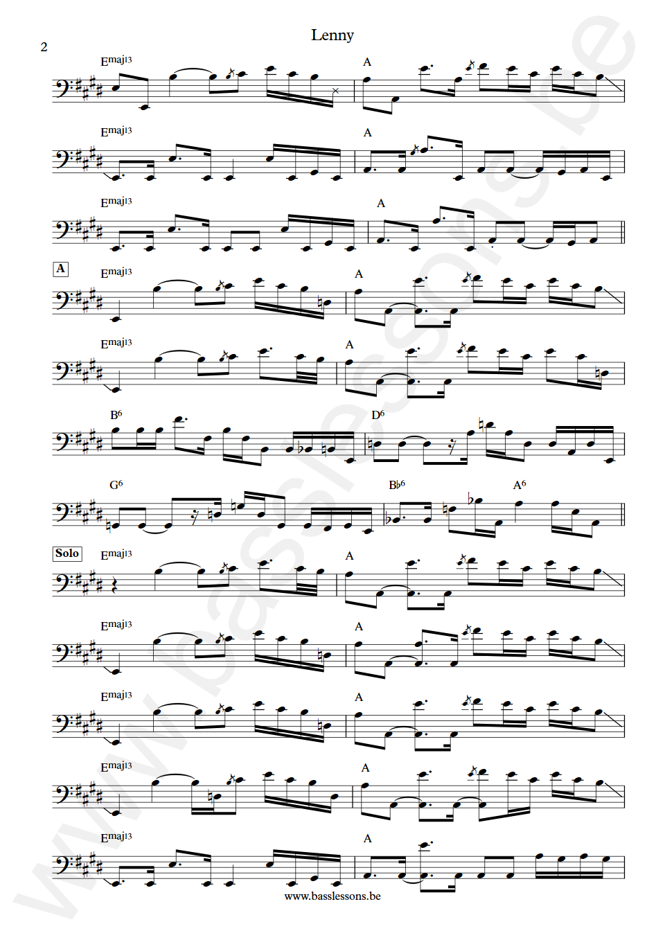 Stevie Ray Vaughan Lenny Tommy Shannon Bass Transcription transposed part 2