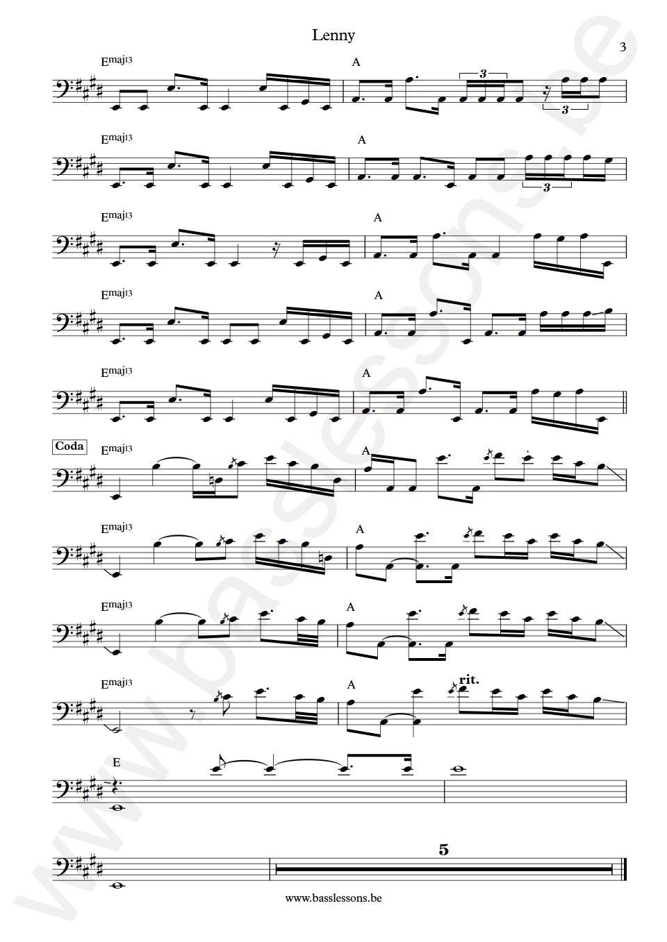 Stevie Ray Vaughan Lenny Tommy Shannon Bass Transcription transposed part 3