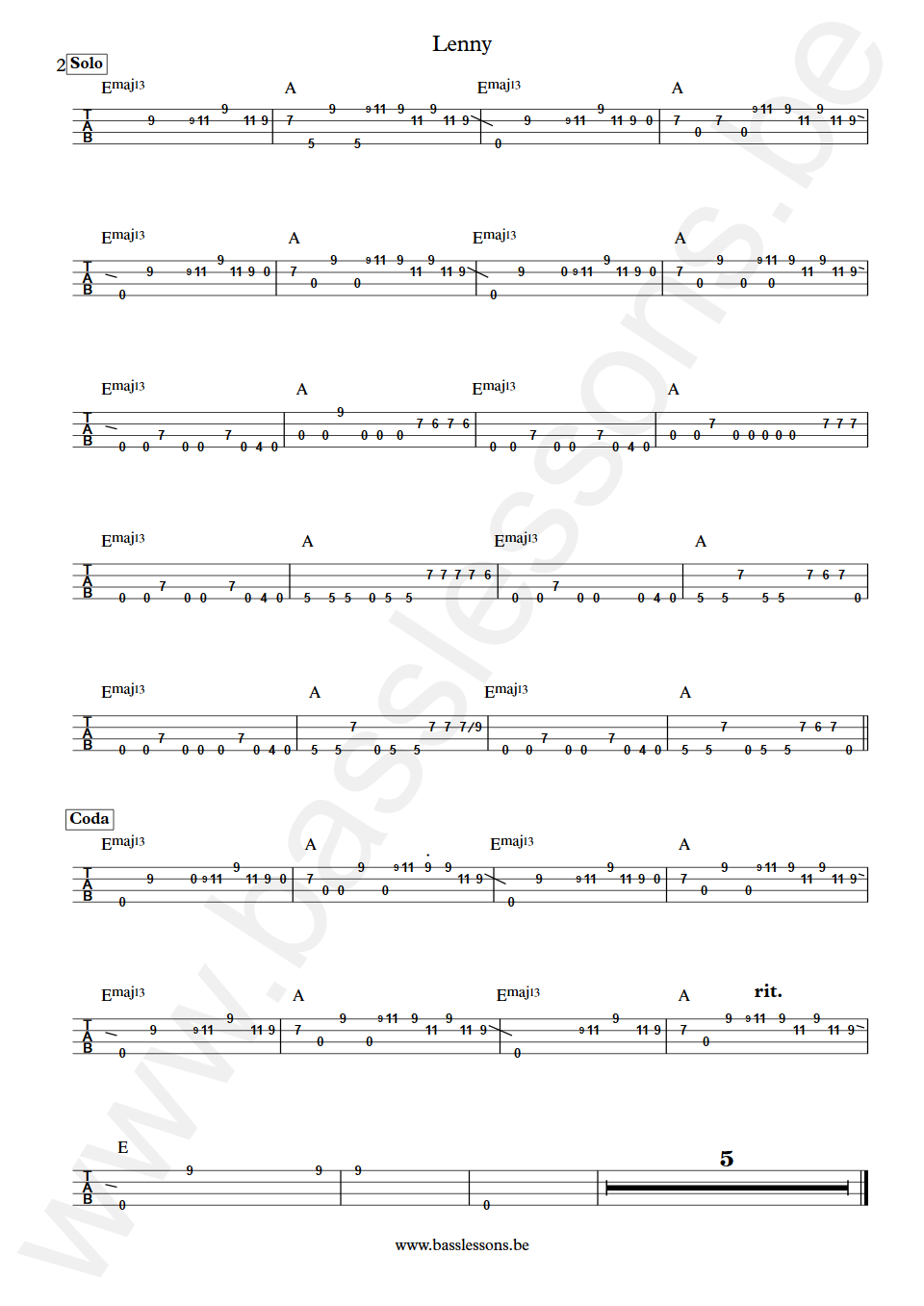 Stevie Ray Vaughan Lenny Tommy Shannon Bass Tab part 2